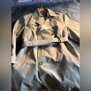 GLENEAGLESmen’s trench Coat overcoat beige Khaki Removable Liner Belted sz 46R